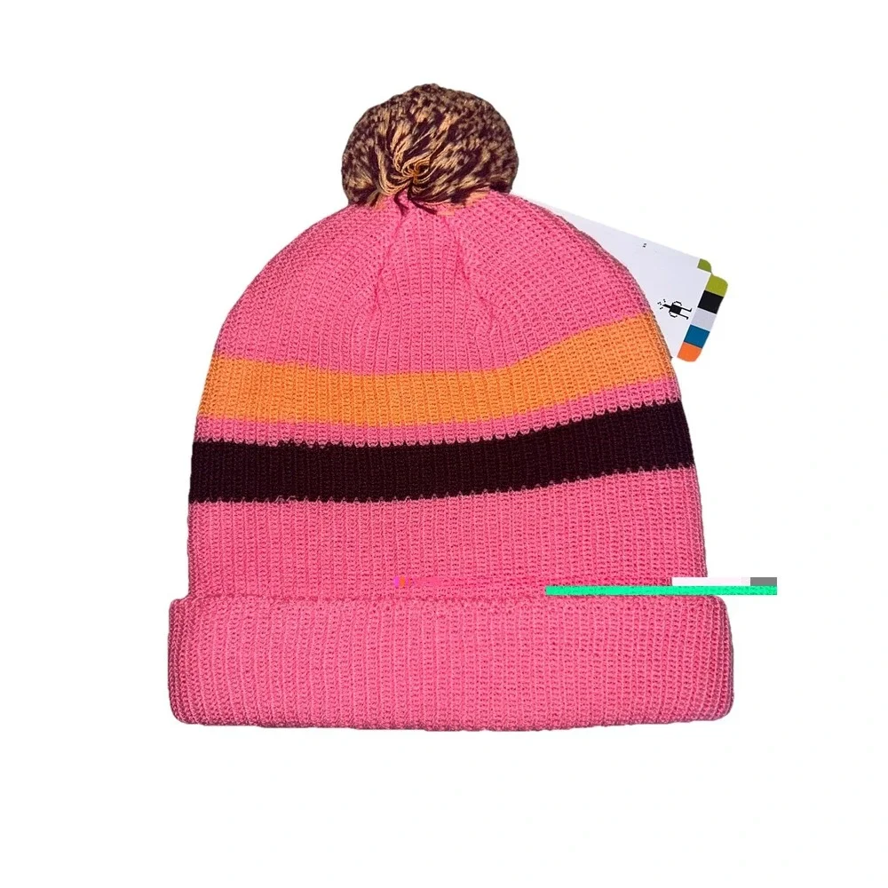 Smartwool Kids L/XL Merino Wool Stripe Pom Beanie Guava Pink NWT